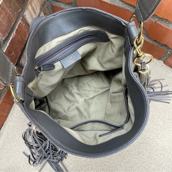 G.I.L.I. Leather Stirrup Hobo Bag with
Fringe in Dk Gray - Picture 9 of 16